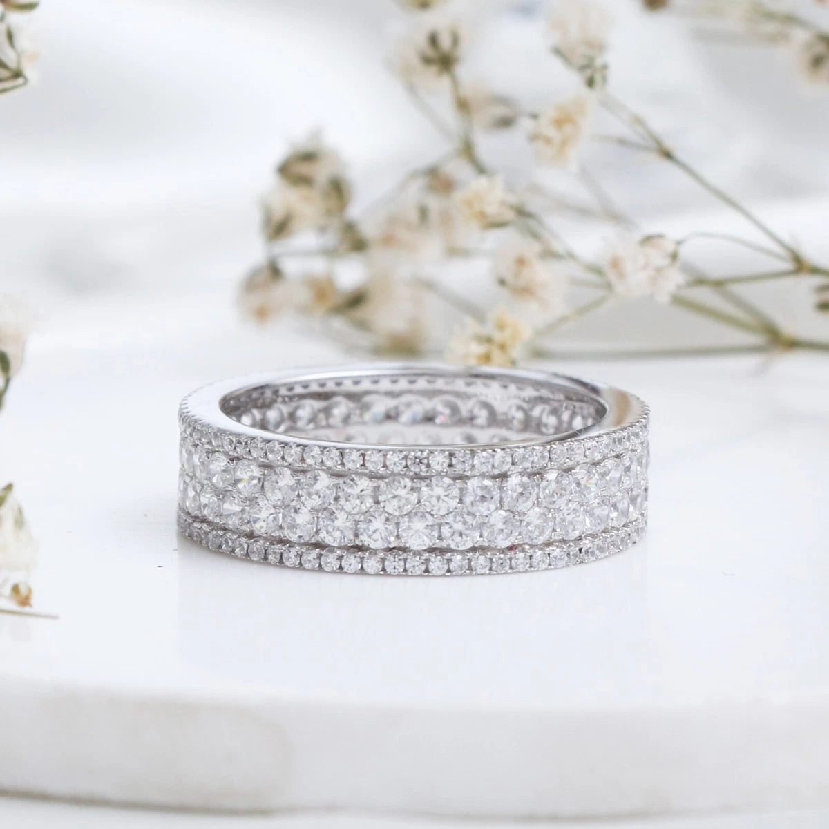 Women s Unique Design 14K White Gold Over Silver Cubic Zirconia