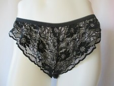 VINTAGE PETRA FASHION BLACK SILVER SHEER LACE MESH PANTIES HI CUT FLUTTER 1X USA