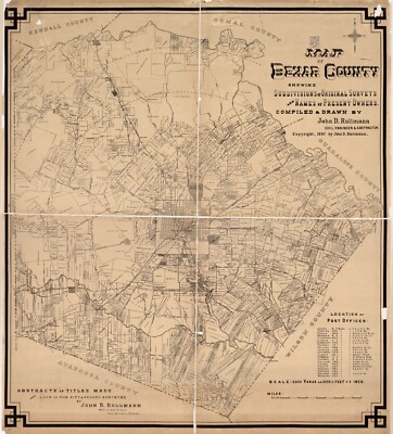 20'' x 24'' 1897 Map of Bexar County Showing Subdivisions of Original Su