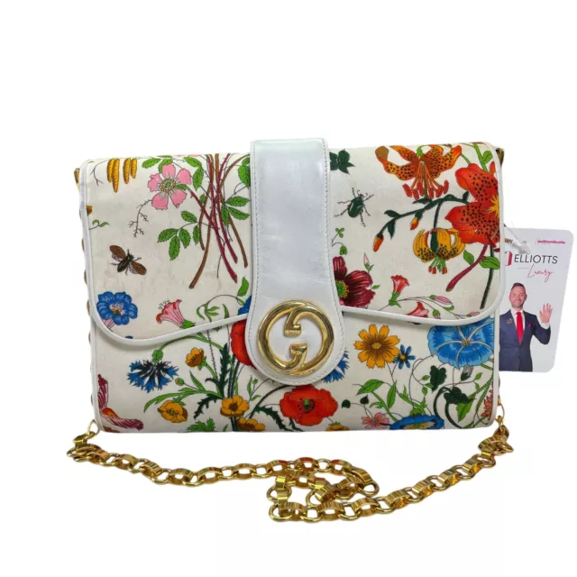 Gucci Vitorrio Accornero Snap Fabric Leather "Flora" Clutch 2 Way Chain Shoulder