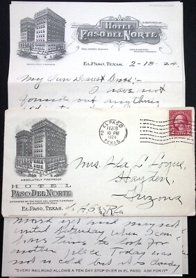 1924 Hotel Del Paso Norte El Paso TX Letterhead and Postal Cover
