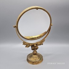 VTG Ornate Gold Plated Rose Swivel Tabletop Magnifying Cosmetic Mirror Vanity