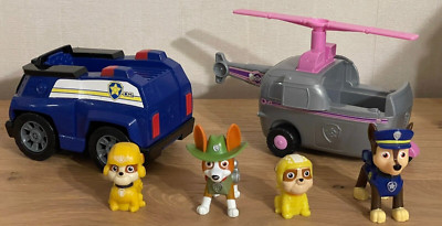 2 Paw Patrol Fahrzeuge+ 4 Figuren-Made in India-Spin Master-Chase+Tracker-Rubble