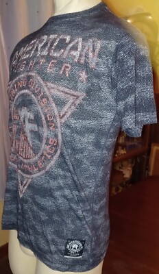 American Fighter T Shirt Mens Medium All Over Print UFC MMA Gray Buckle Tee