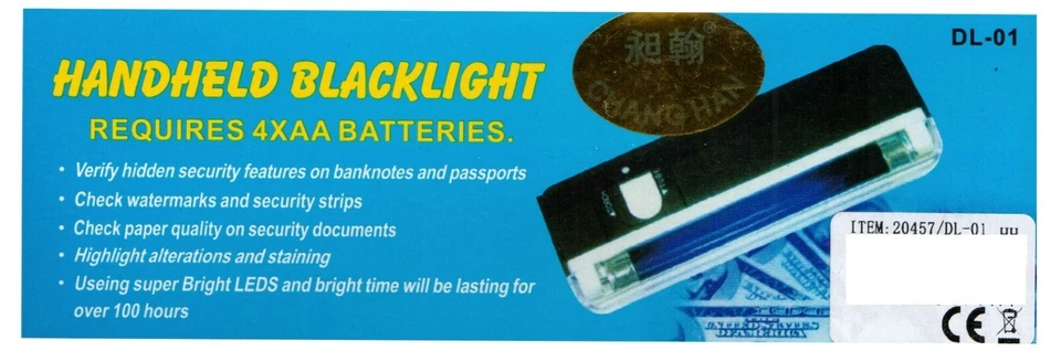 Schwarzlichtlampe Geldscheinprüfer Geldtester UV Fälschungstester mit Taschenl. - Bild 3 von 4