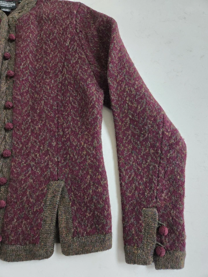 Suéter pequeño con botones 100 % lana The J Peterman Company granate y marrón para mujer Foto 2 de 4