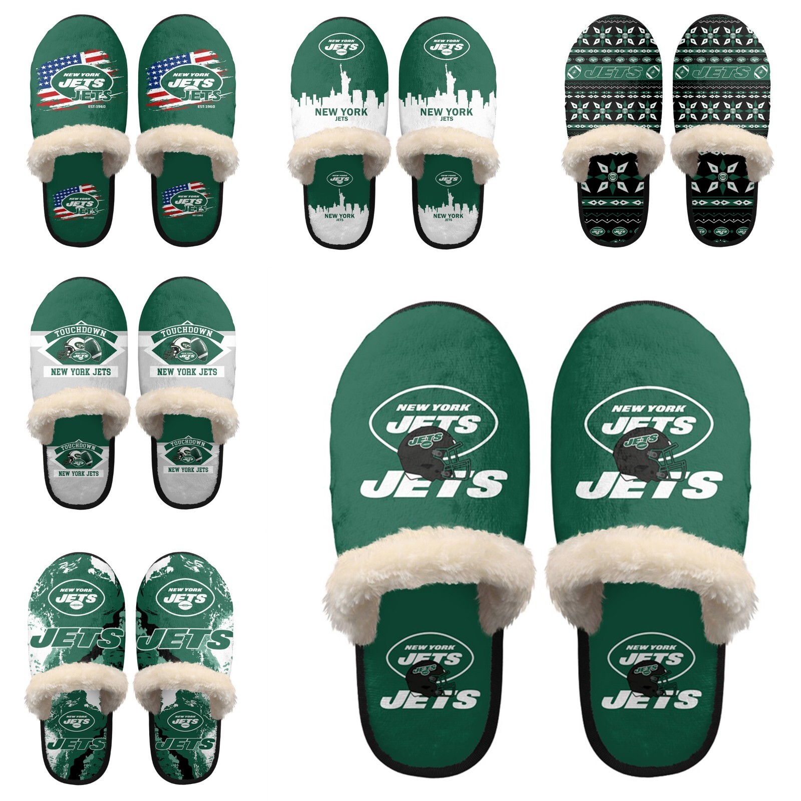 New York Jets Unisex Plush Slippers Winter Warm Fluffy Anti-Skid Indoor Shoes
