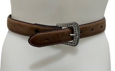 Childs Pink JOHN DEERE Tooled Leather Belt Rhinestone Buckle Sz M No Loop -23  