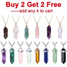 Natural Gemstone Chakra Stone Pendant Energy Healing Crystal with Chain Necklace