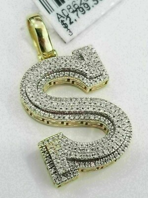 Initial Letter S Pendant 3.00Ct Round Simulated Diamond 14K Yellow Gold Plated 