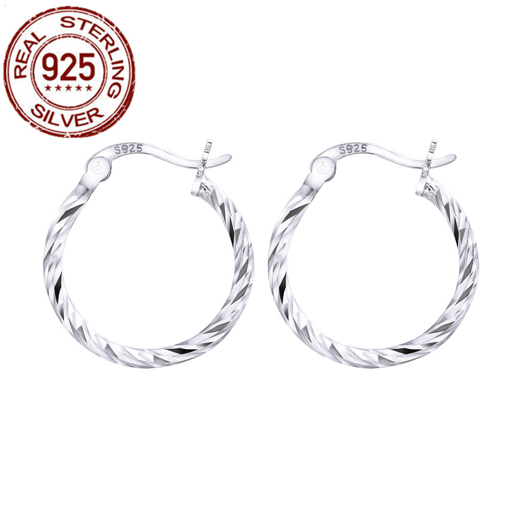 Women Sterling Silver Twisted Small Huggie Hoop Earrings Fashion Glossy Jewelry