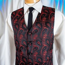 FUMAGALLI Black Red Paisley Polyester Men Formal Waistcoat Vest Size L, XL