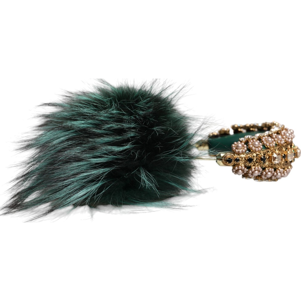 【VIP価格】DOLCE & GABBANA Green Crystal Fur Headphones DOLCE & GABBANA Headphones Green Gold Crystal Fur Headset
