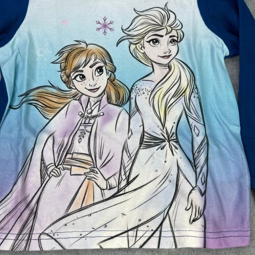 Disney Pajama Girls Sz 4T Blue Two Piece Purple Elsa & Anna Flame Resistant NWT - Picture 2 of 9