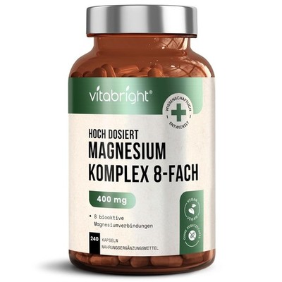 Magnesium Komplex 8-in-1 hochdosiert 400mg | 240 vegane Kapseln, 4 Monate Vorrat