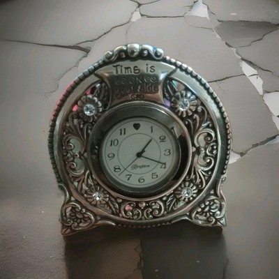 BRIGHTON TIME IS ON YOUR SIDE CLOCK SILVER TONE ORNATE FILIGREE W/ RHINESTONE