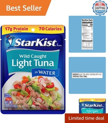 Ready-to-Eat Wild Caught Tuna Pouch 2.6 oz - 17g Protein, Gluten Free, Pack of 6