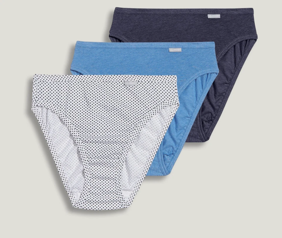 Paquete de 3 ropa interior cómoda de algodón de corte francés (azul jaspeado/azul profundo) para mujer Jockey Foto 2 de 4