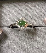 Clogau Ivy Leaves green jasper and white topaz ring size P silver and rose gold