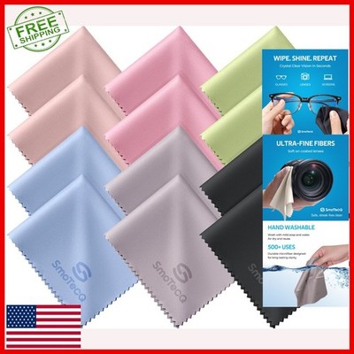 12 Pack Microfiber Lens Cleaning Cloths - Soft, Scratch-Free, Assorted Colors