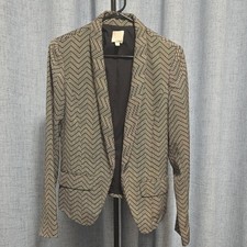 Halogen Chevron Geometric Open Front Shawl Collar Blazer - Black and Gray Sz Sm