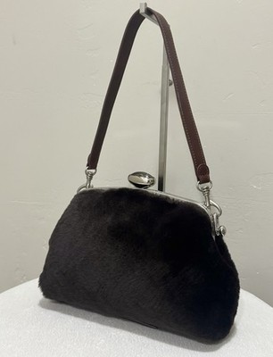Real Shearling Leather Handmade Push Lock Frame Shoulder Bag, Crossbody