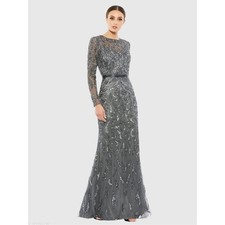 Mac Duggal 5124 Dark Gray Long Sleeve Beaded Evening Gown Size 10 NWT