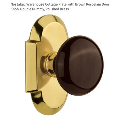 Nostalgic Warehouse Cottage Plate Brown Porcelain Door Knob Double Dummy Brass - Image 1 of 4