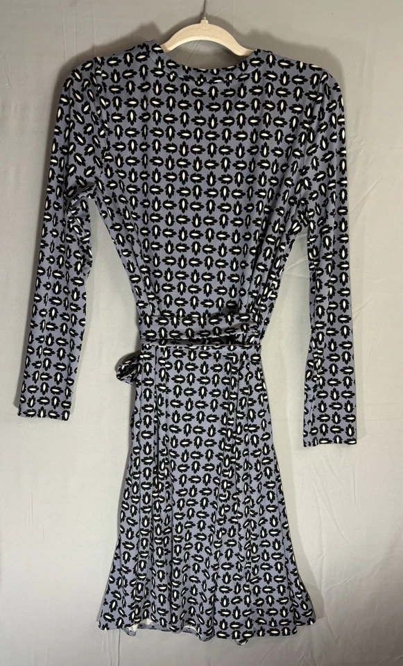 VESTIDO JERSEY MUJER ANN TAYLOR AZUL ESTAMPADO MANGA LARGA SIEMPRE ENVOLVENTE Talla 10 Foto 3 de 4