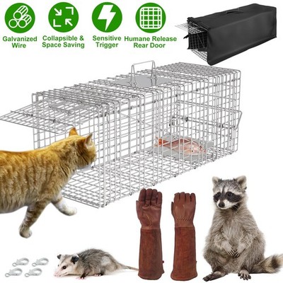 Humane Live Animal Trap Cage Heavy-Duty Live Catch Cage for Raccoon Stray Cats