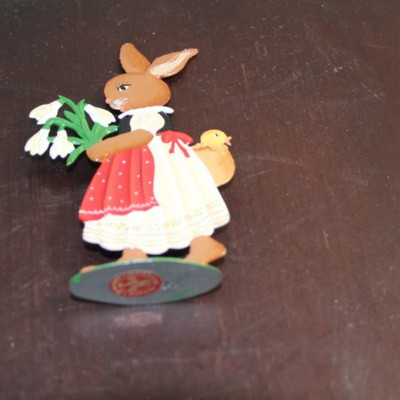 Vtg. German Signed Painted Metal/Lead Easter Figurine