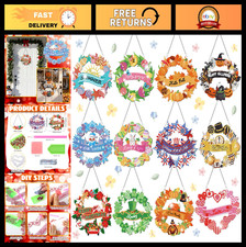 12 Pcs Seasonal Diamond Art Wreath Kits - 5D DIY Holiday Wall  Door Decor