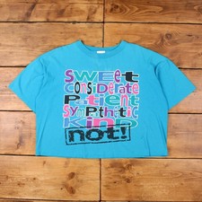 Vintage Ross International T-Shirt 2XL Mens 80s Blue Slogan Single Stitch