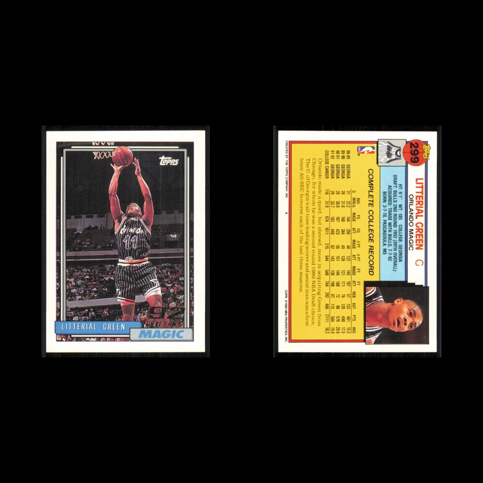 Litterial Green Rookie #299 1992 Topps Orlando Magic Basketball Card NBA NM - Image 3 of 3
