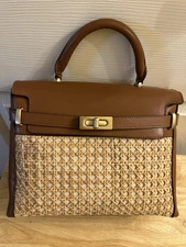 Antonio Melani Bridgette Cognac Brown Leather and Cane Woven Rattan Satchel Bag