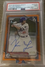 2024 Bowman Draft Kellon Lindsey 1st Orange Auto 7/25 PSA 9 LA Dodgers