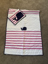 Pottery Barn Kids Hamptons Vineyard Whale Toddler Baby Quilt Blanket 35" X 50"
