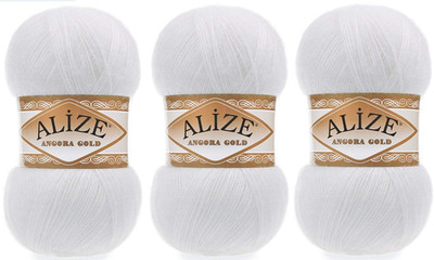 Angora Gold Yarn 20% Wool 80% Acrylic Lot of 3Skn 300Gr 1805Yds Thread Crochet H