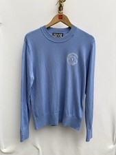Versace Jeans Couture Logo Knit Jumper Blue Mens Medium Slim Fit Cotton Cashmere