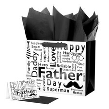 Large Father's Day Gift Bag with Tissue Paper and Card 12.6" Black  12.5"  