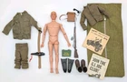 1964 GI Joe Blonde Scar + Vintage Accessories, Rifle, Grenade, Fins, Field Radio