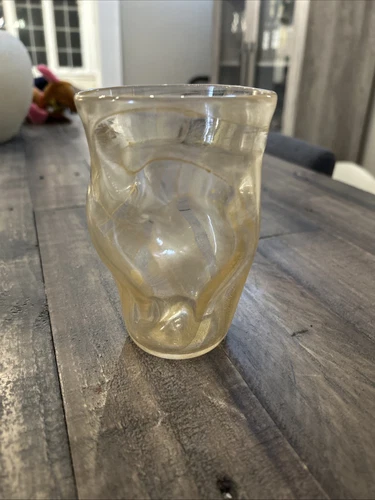 Vintage MCM Seguro Vito Murano Glass Abstract Gold Fleck Vase, Signed/Numbered