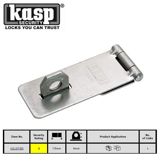 Kasp Traditional Security Hasp & Staple For Padlock/Lock Door/Gate/Shed K21075D