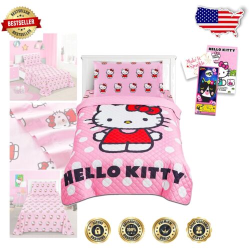 Vibrant Hello Kitty Bedding Set - Twin Comfort with Bedspread & Cute Accessories