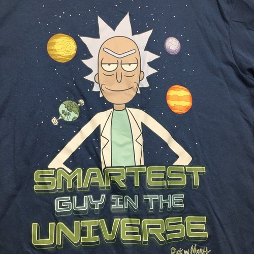 Rick And Morty Smartest Man Tee Navy Blue Size L NWT