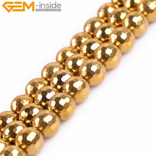 Gold Metal Coated Hematite Bead Faceted Spacers For Jewellery Making Strand 15" - Picture 29 of 31