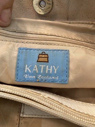 Kathy Van Zeeland Metallic Silver Trim Logo Print Handbag Purse Satchel Tote - Picture 11 of 12
