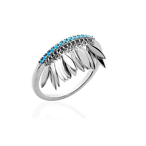 Bague pampilles argent 925 rhodié anti-noircissement et vraies turquoises