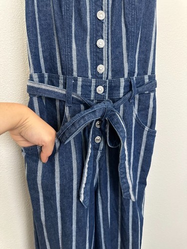 7 For All Mankind Denim Culotte Jumpsuit Striped Criss Cross Back Blue Womens 27 - Picture 6 of 10