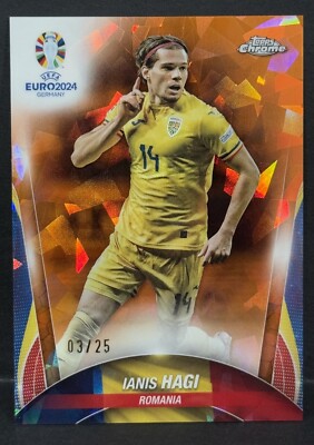 2024 Topps Chrome Sapphire UEFA EURO Romania Ianis Hagi Orange Sapphire /25